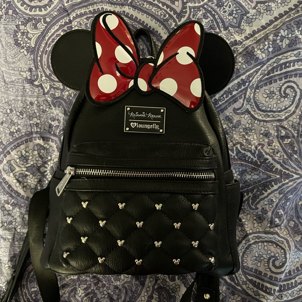 Loungefly Disney Minnie Mouse Bow Mini Faux Leather Backpack Studded EUC
